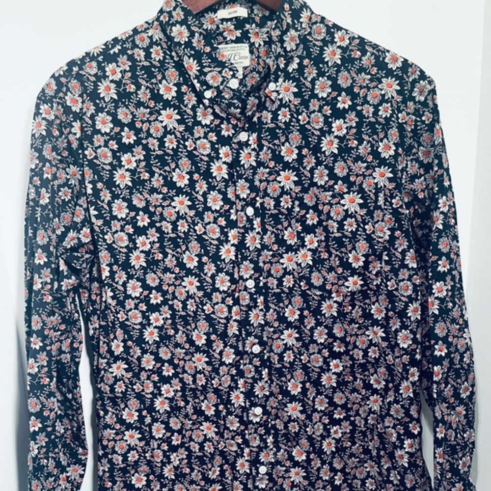 Mens large j crew secret wash shirting long‎ sleeve flower button down.